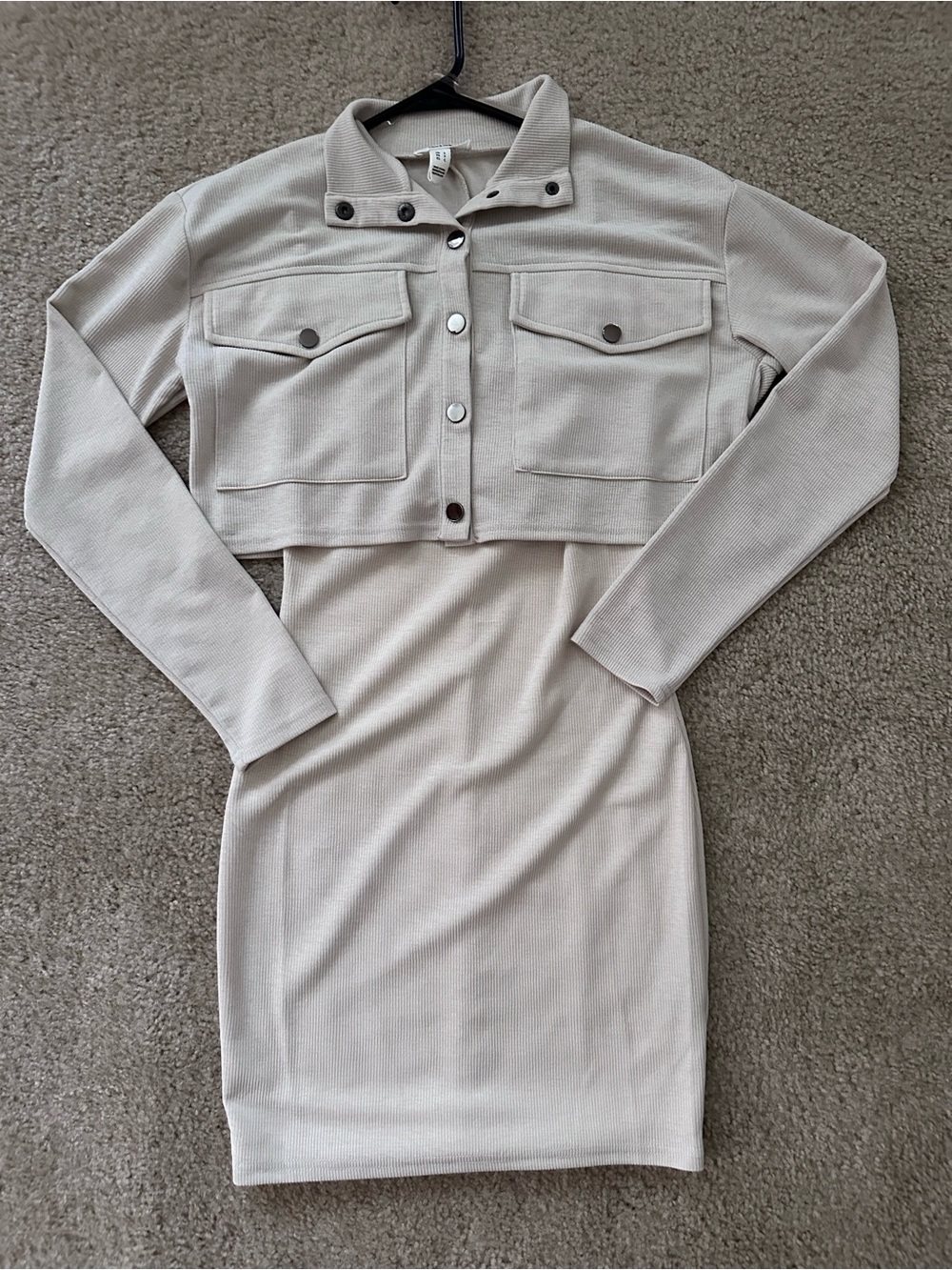 privy Two-Piece Cropped Jacket & Midi Dress Matching Set - Cream Size Small